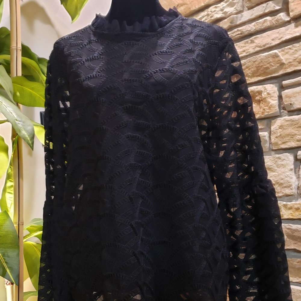 Sheer Black Lace Pattern Tunic
